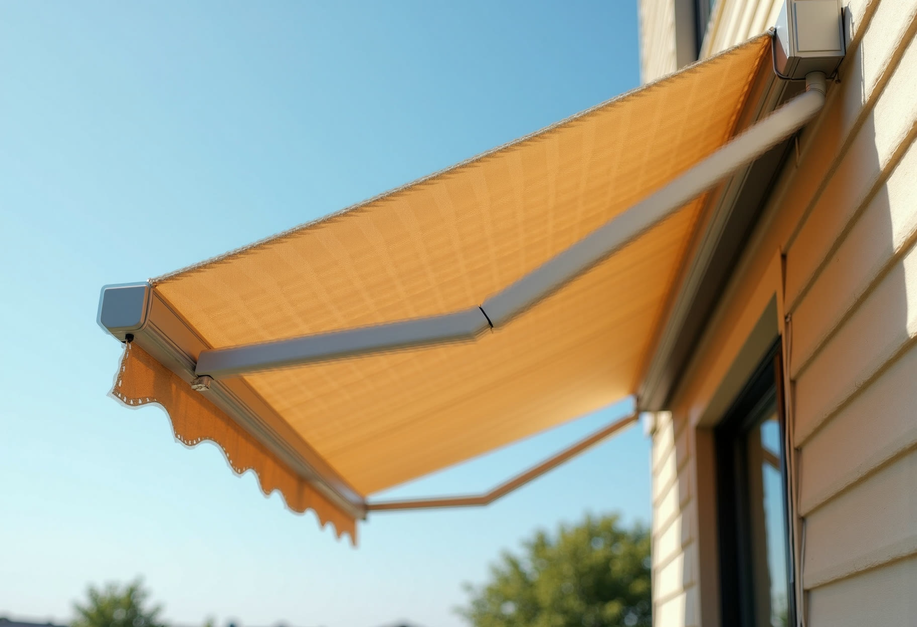 Retractable awning fully extended